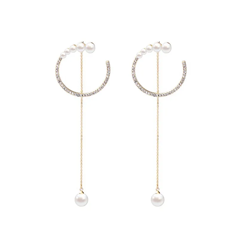 Semi Round Rhinestone Pearl Hoop Styled Earring