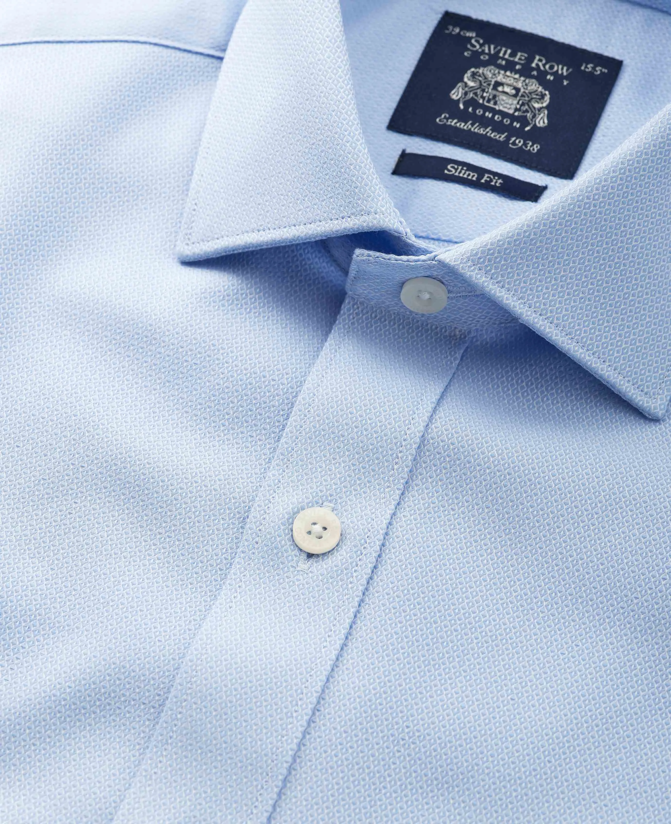 Sky Blue Textured Dobby Slim Fit Formal Shirt - Single Cuff