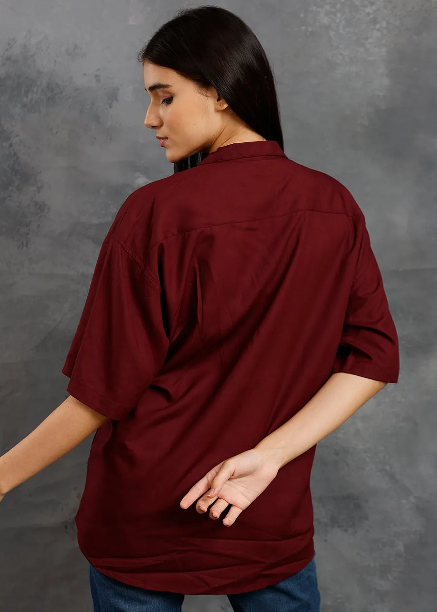 Solid Womens Fluidic Oversized Shirt - Wine