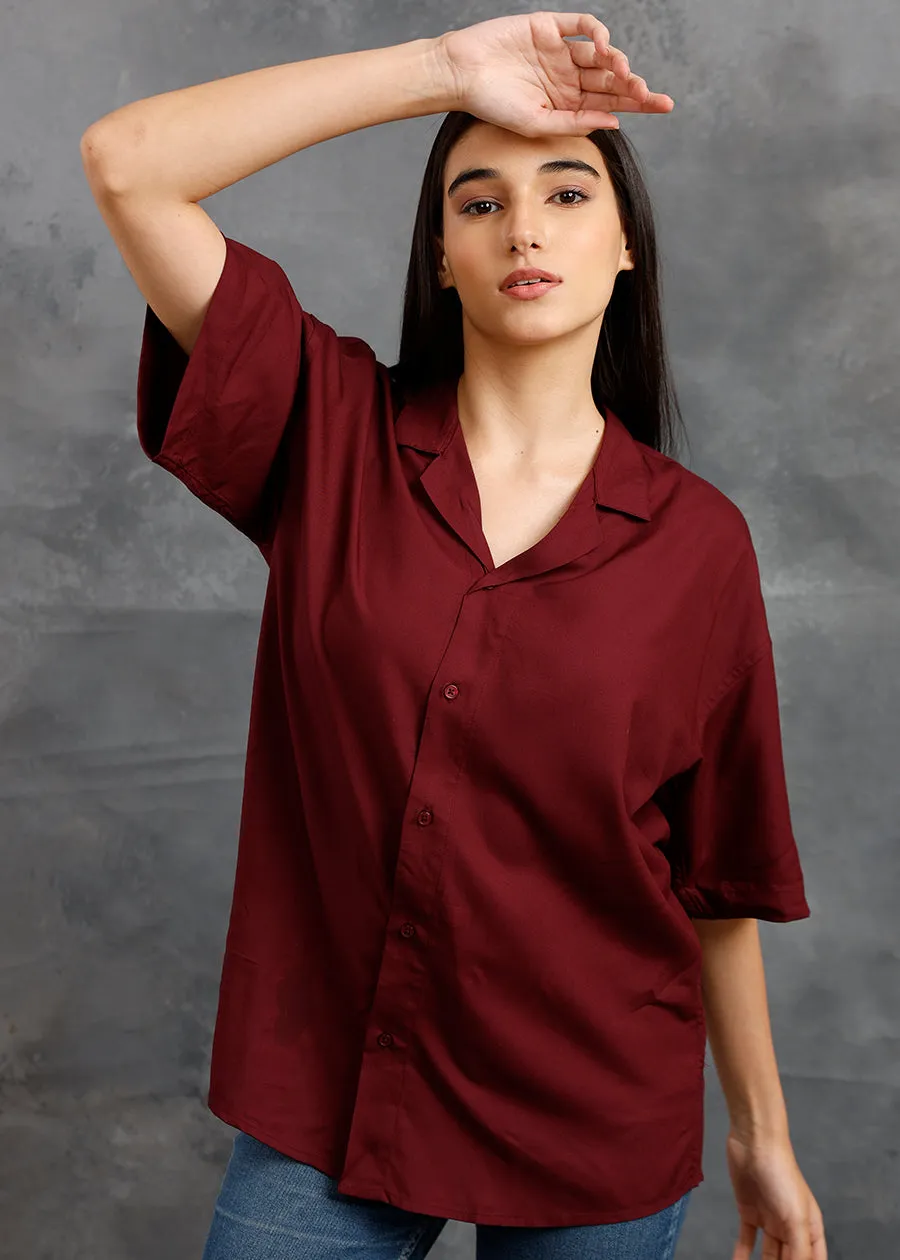 Solid Womens Fluidic Oversized Shirt - Wine