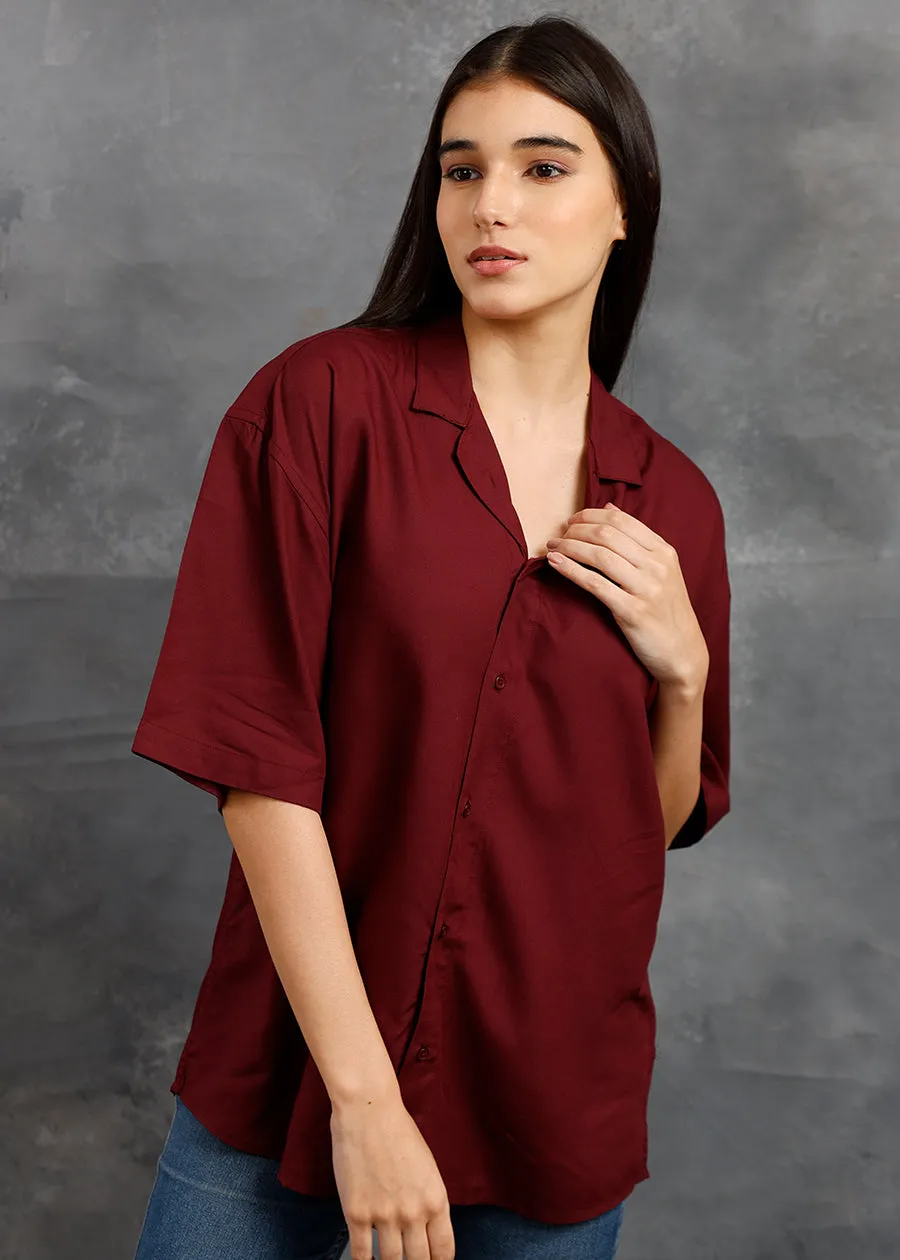 Solid Womens Fluidic Oversized Shirt - Wine