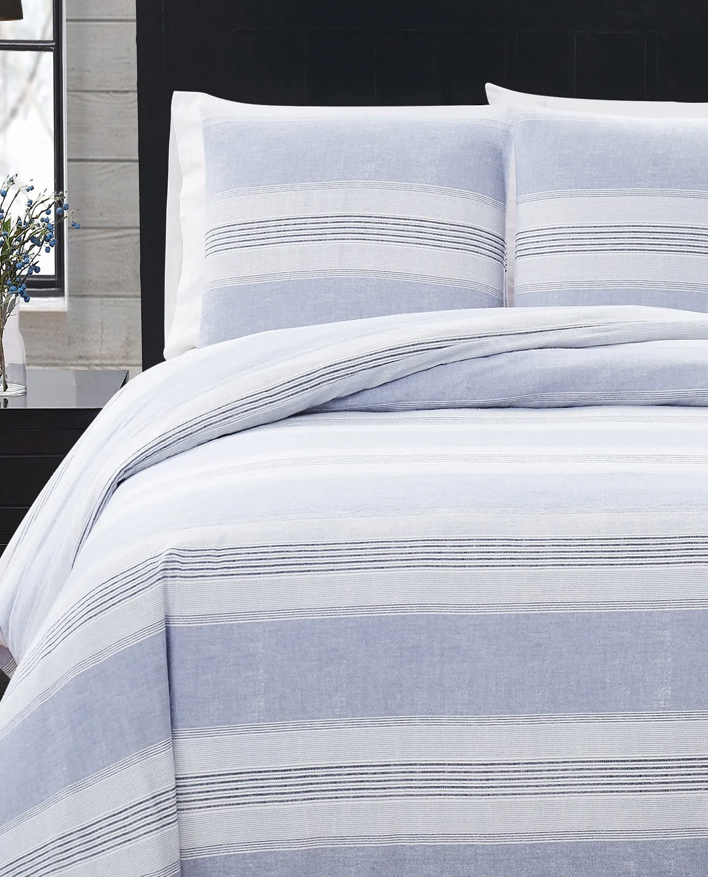 STRIPE 3 PIECE FLANNEL COMFORTER SET