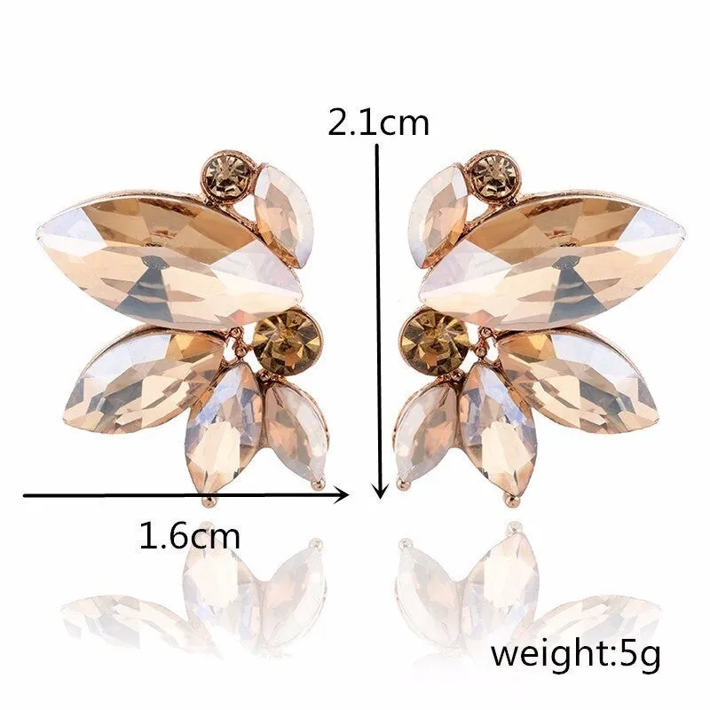 Symmetrical Crystal flower shape Stud Earrings - 3 colors