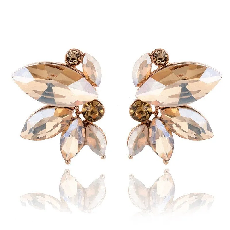 Symmetrical Crystal flower shape Stud Earrings - 3 colors