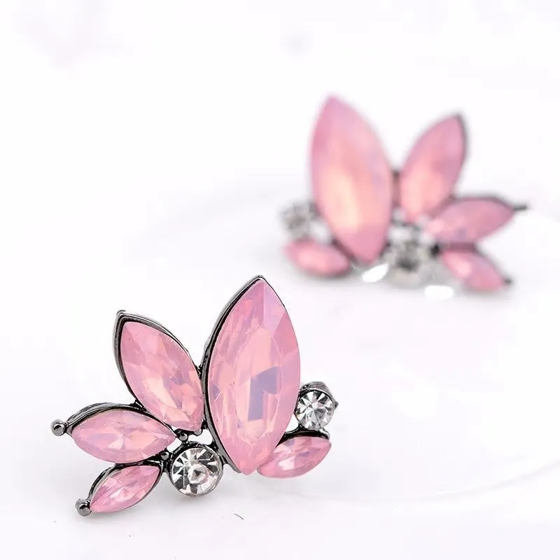 Symmetrical Crystal flower shape Stud Earrings - 3 colors