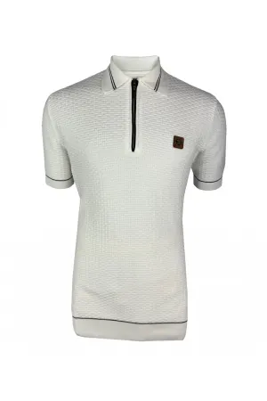 Trojan Records Men's TR8862 SS Basket Weave Fine Gauge Polo Shirt Ecru