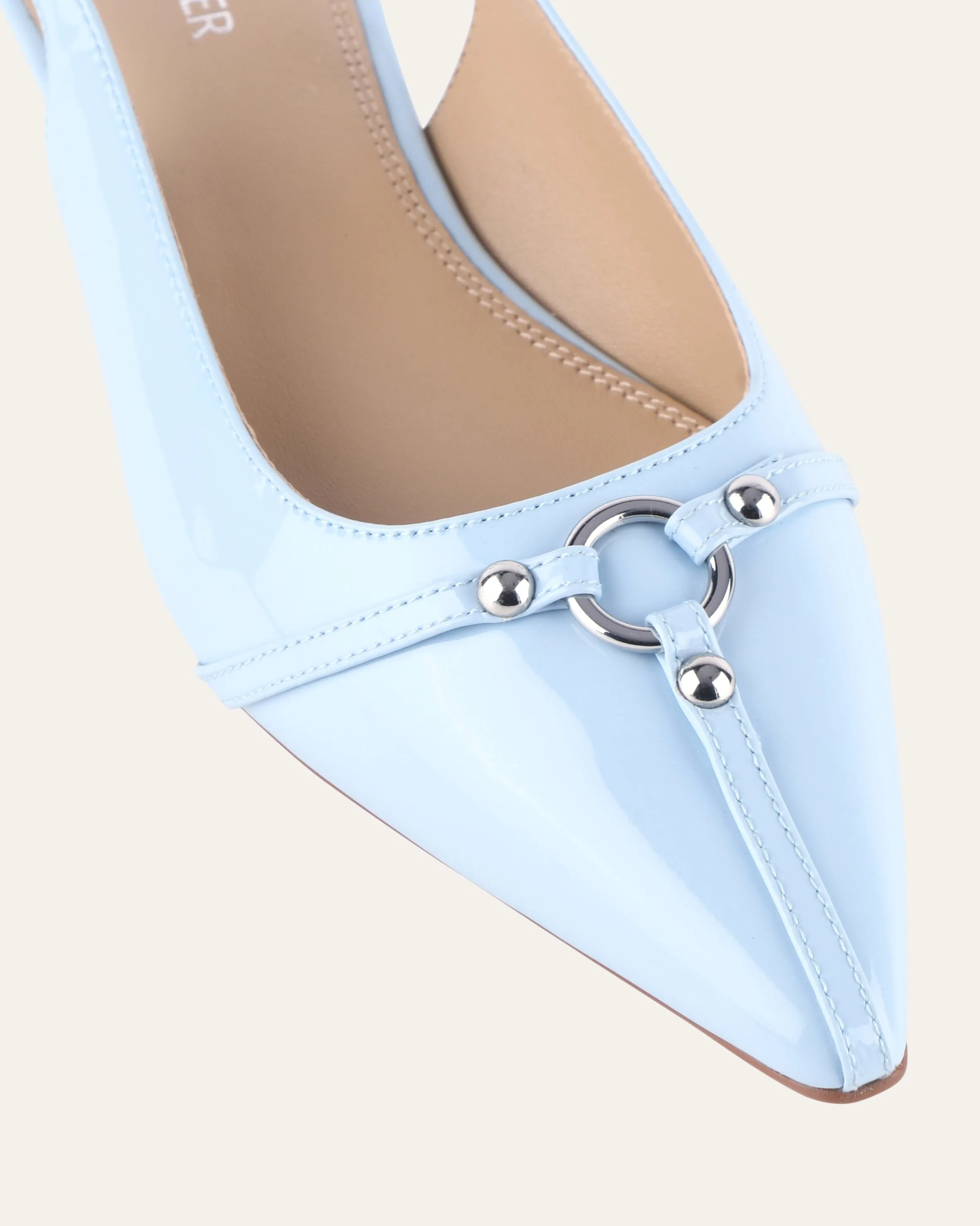 VICTORIA DRESS FLATS SKY BLUE PATENT