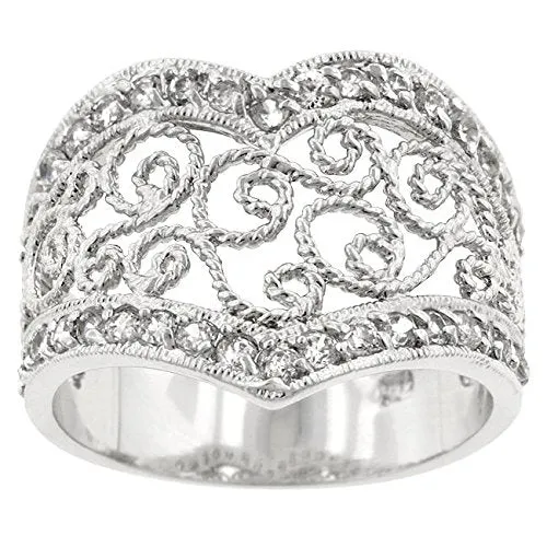 WildKlass Cubic Zirconia Filigree Hearts Ring