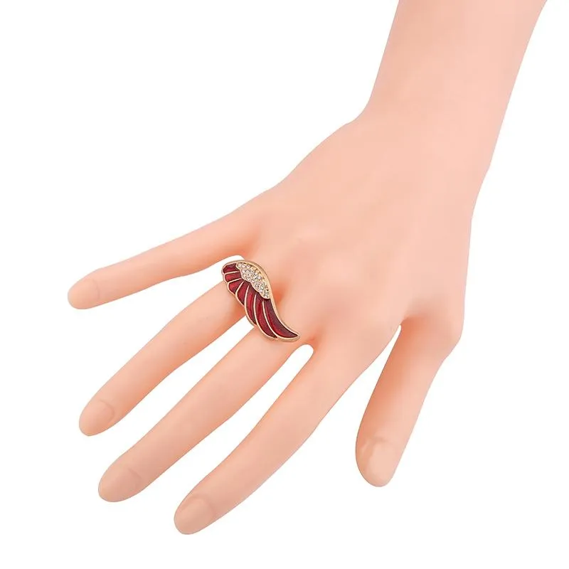 Winged Enamel Red Color Ring