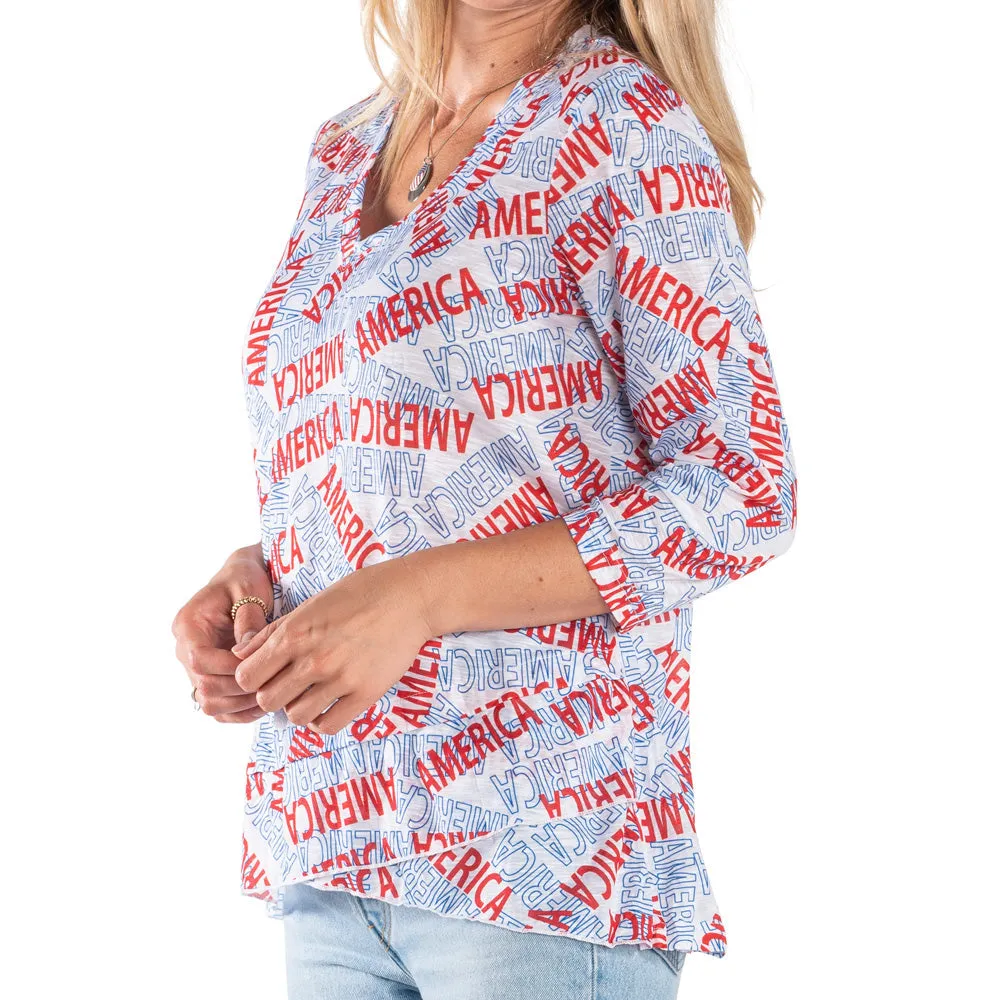 Women's America 3/4 Sleeve Criss Cross Top