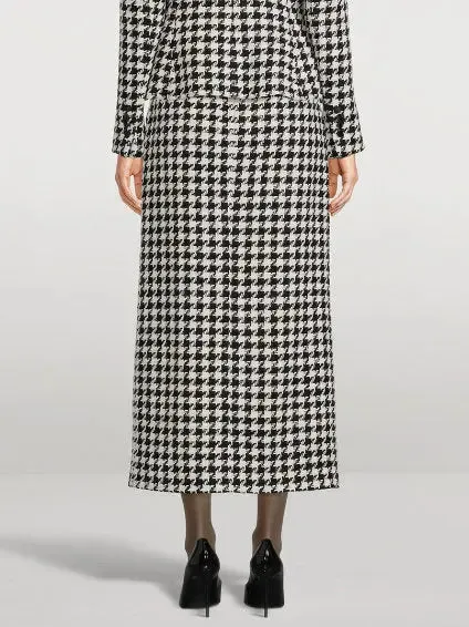 Women’s Black and White Houndstooth Split Midi Skirt