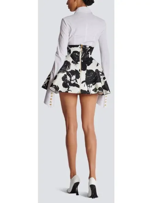 Women’s Black and White Roses Short Tulip Skirt