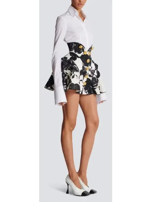 Women’s Black and White Roses Short Tulip Skirt