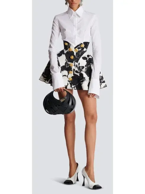 Women’s Black and White Roses Short Tulip Skirt