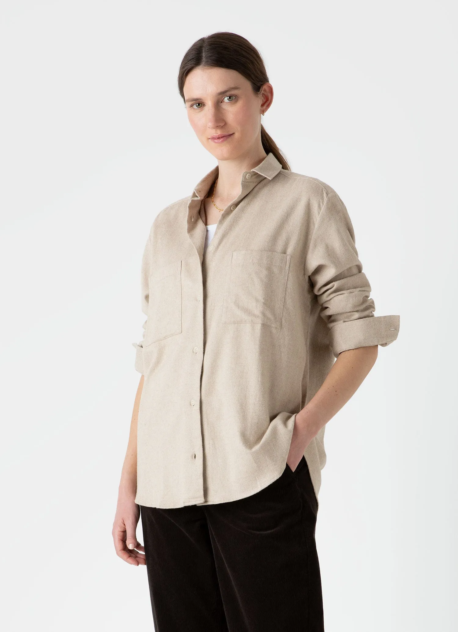 Women's Oversized Flannel Shirt in Oatmeal Melange